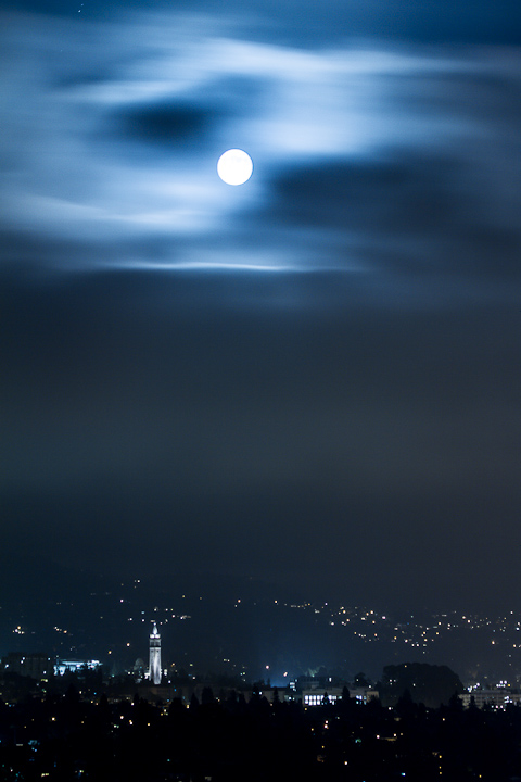 UC Berkeley Sather Tower Campanile Moon Cloudy Sky